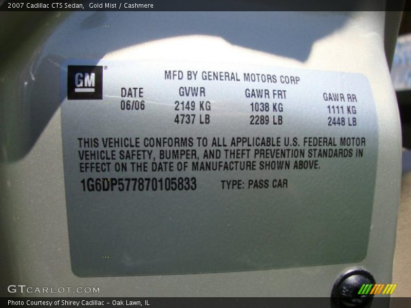 Gold Mist / Cashmere 2007 Cadillac CTS Sedan
