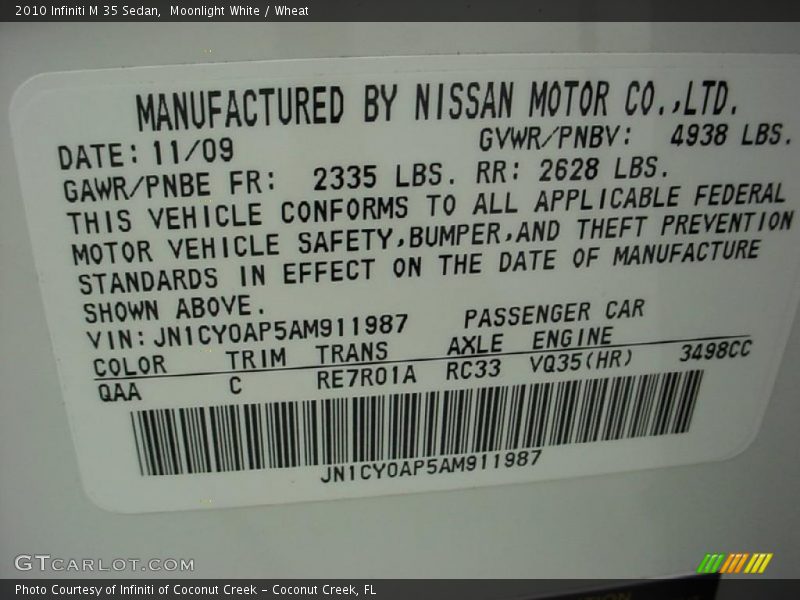 Moonlight White / Wheat 2010 Infiniti M 35 Sedan