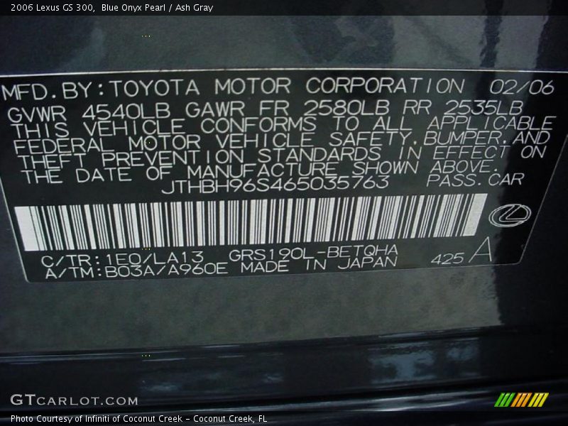 Blue Onyx Pearl / Ash Gray 2006 Lexus GS 300