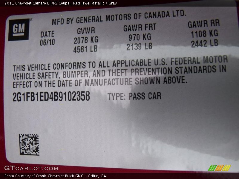 Red Jewel Metallic / Gray 2011 Chevrolet Camaro LT/RS Coupe