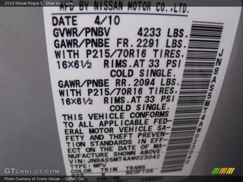 Silver Ice / Gray 2010 Nissan Rogue S