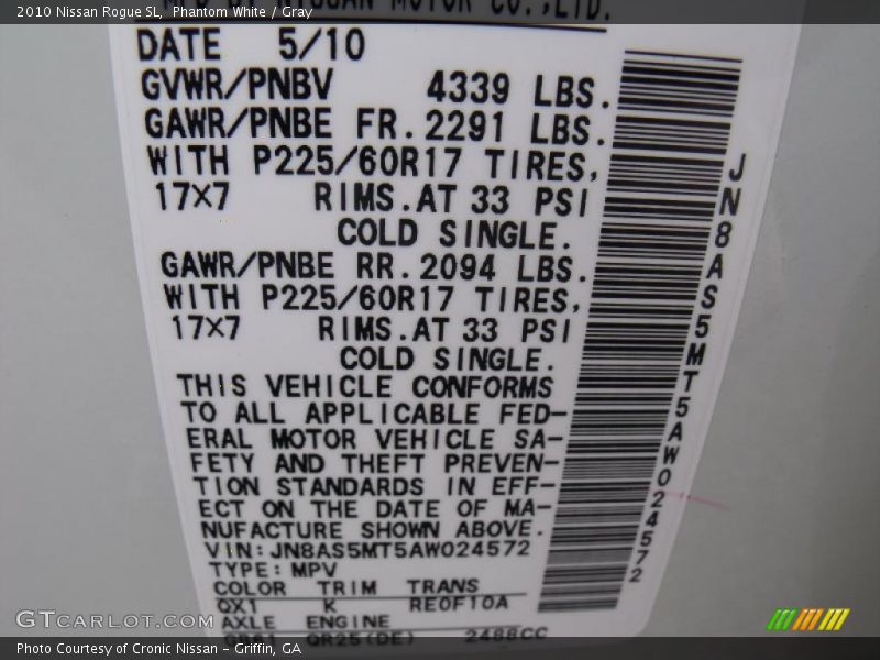 Phantom White / Gray 2010 Nissan Rogue SL