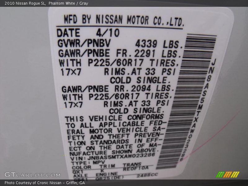 Phantom White / Gray 2010 Nissan Rogue SL