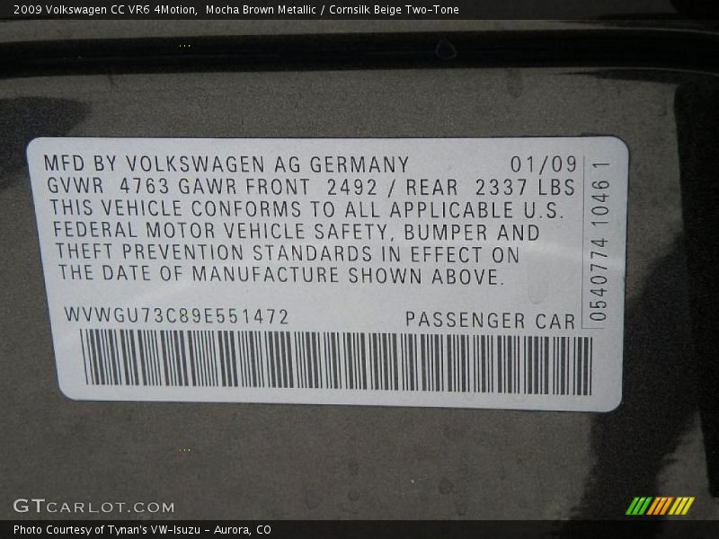 Mocha Brown Metallic / Cornsilk Beige Two-Tone 2009 Volkswagen CC VR6 4Motion