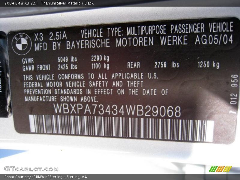 Titanium Silver Metallic / Black 2004 BMW X3 2.5i
