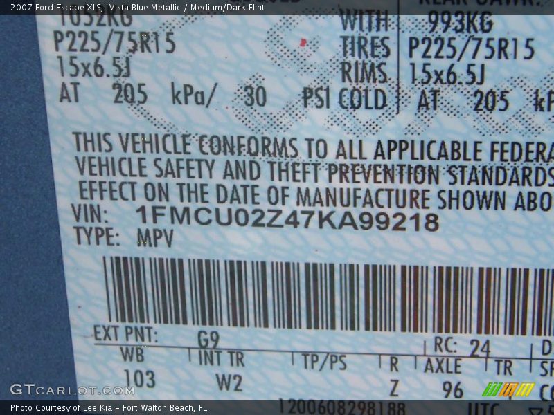 Vista Blue Metallic / Medium/Dark Flint 2007 Ford Escape XLS
