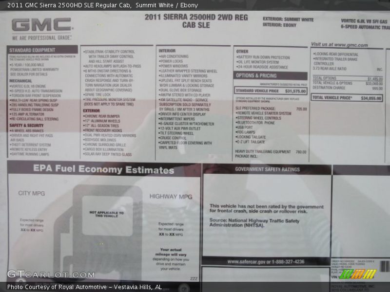 Summit White / Ebony 2011 GMC Sierra 2500HD SLE Regular Cab