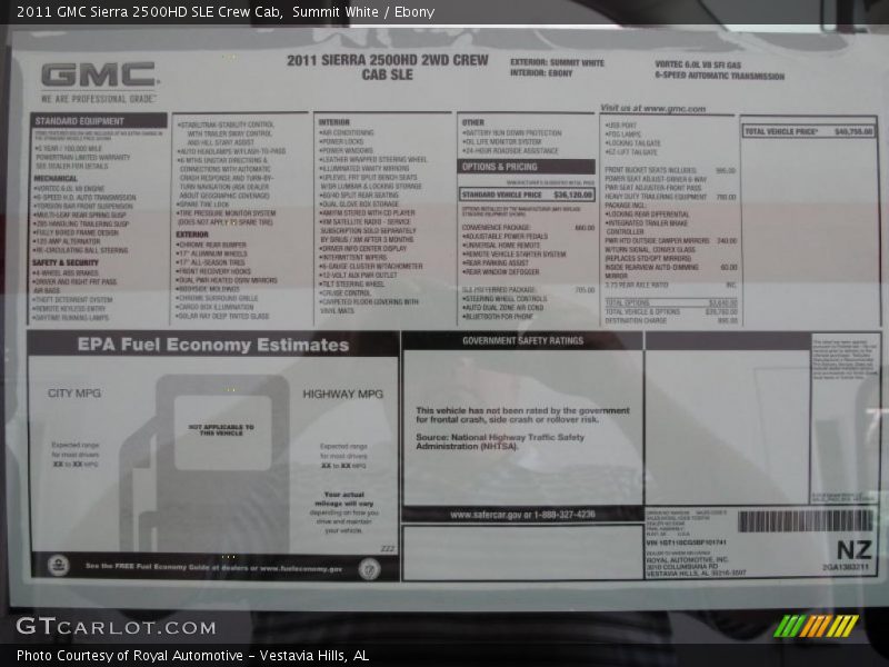 Summit White / Ebony 2011 GMC Sierra 2500HD SLE Crew Cab