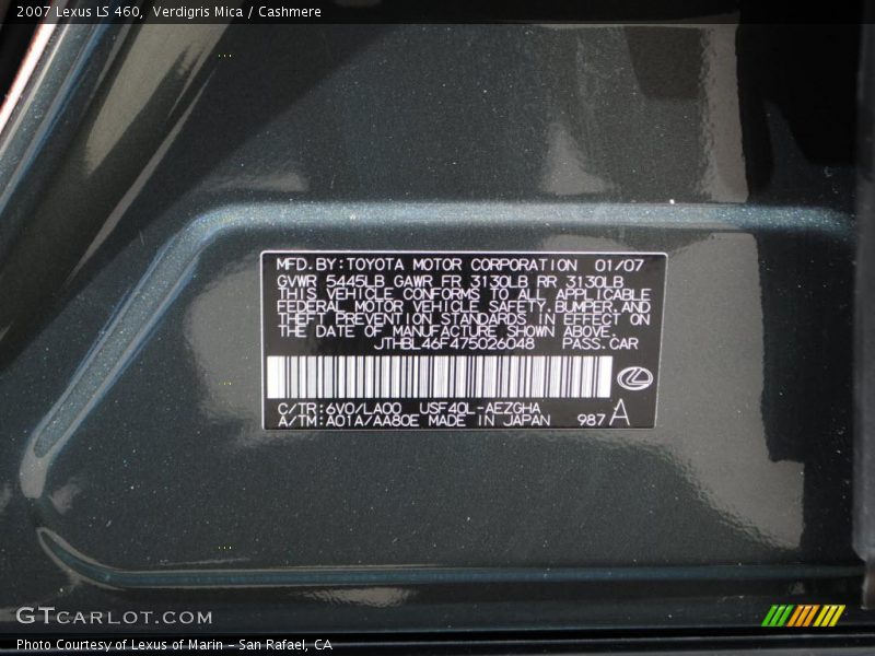 Verdigris Mica / Cashmere 2007 Lexus LS 460