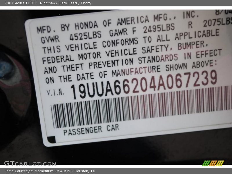 Nighthawk Black Pearl / Ebony 2004 Acura TL 3.2