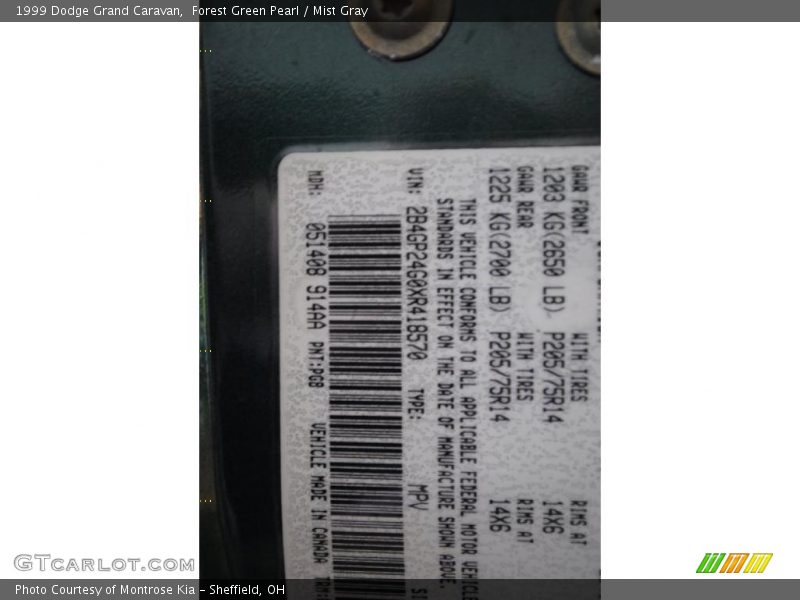 Forest Green Pearl / Mist Gray 1999 Dodge Grand Caravan