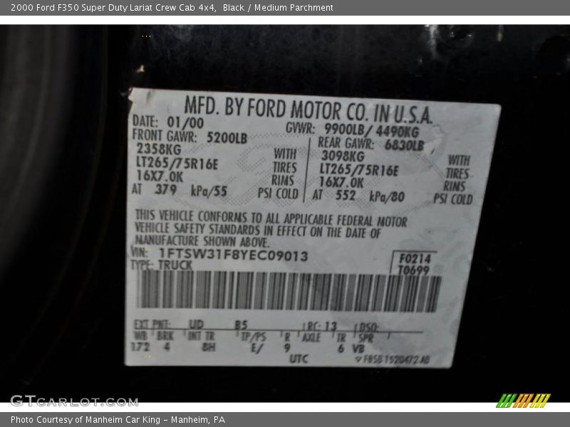 Black / Medium Parchment 2000 Ford F350 Super Duty Lariat Crew Cab 4x4