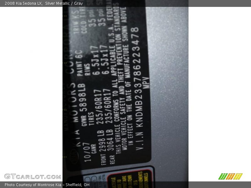 Silver Metallic / Gray 2008 Kia Sedona LX