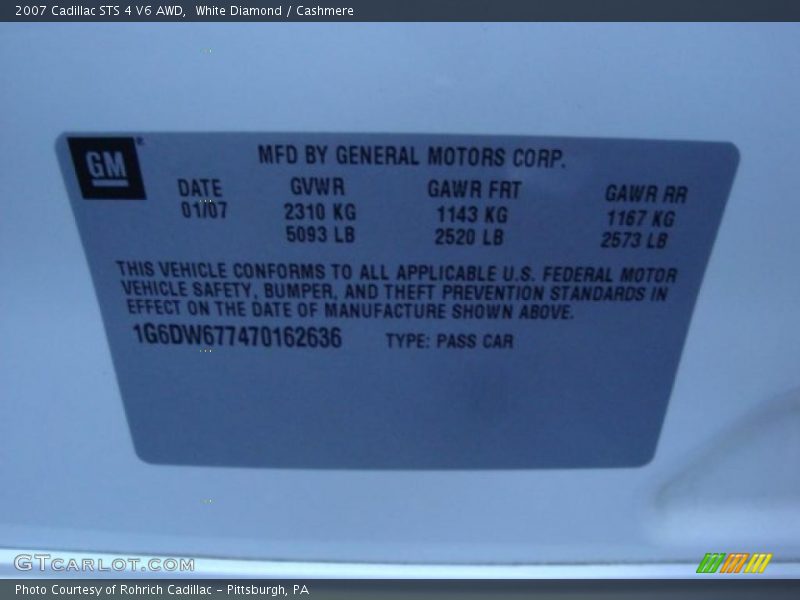White Diamond / Cashmere 2007 Cadillac STS 4 V6 AWD