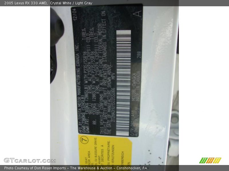 Crystal White / Light Gray 2005 Lexus RX 330 AWD