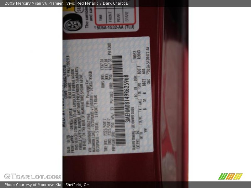Vivid Red Metallic / Dark Charcoal 2009 Mercury Milan V6 Premier