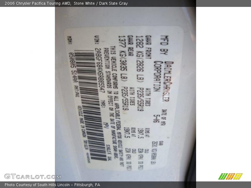 Stone White / Dark Slate Gray 2006 Chrysler Pacifica Touring AWD