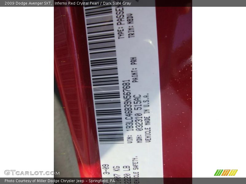 Inferno Red Crystal Pearl / Dark Slate Gray 2009 Dodge Avenger SXT