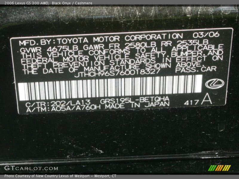Black Onyx / Cashmere 2006 Lexus GS 300 AWD