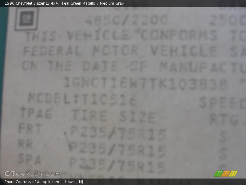Teal Green Metallic / Medium Gray 1996 Chevrolet Blazer LS 4x4