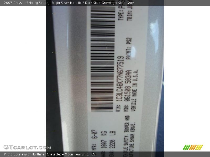 Bright Silver Metallic / Dark Slate Gray/Light Slate Gray 2007 Chrysler Sebring Sedan