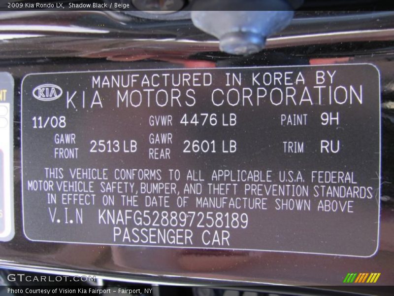 Shadow Black / Beige 2009 Kia Rondo LX