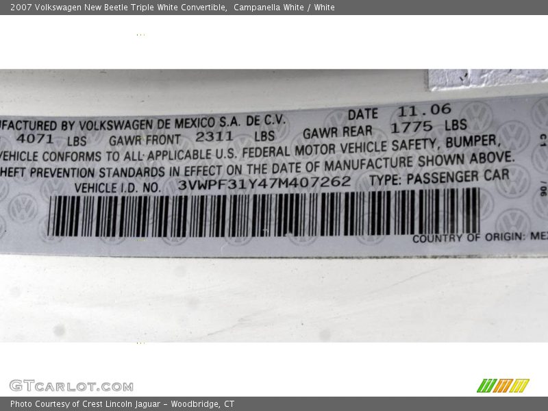 Campanella White / White 2007 Volkswagen New Beetle Triple White Convertible