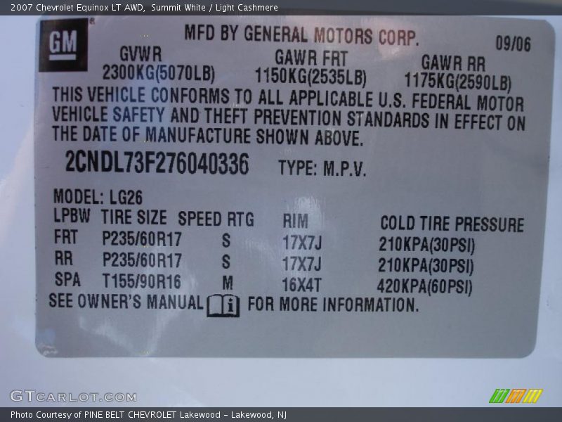 Summit White / Light Cashmere 2007 Chevrolet Equinox LT AWD