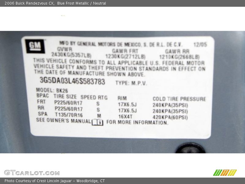 Blue Frost Metallic / Neutral 2006 Buick Rendezvous CX