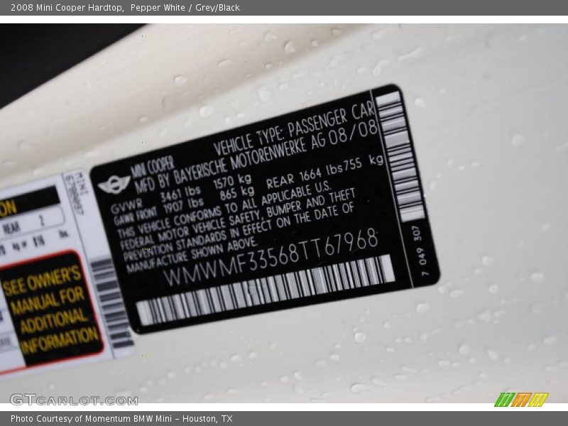 Pepper White / Grey/Black 2008 Mini Cooper Hardtop
