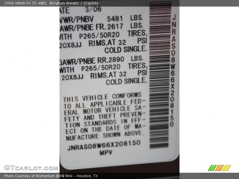 Beryllium Metallic / Graphite 2006 Infiniti FX 35 AWD