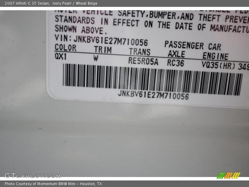 Ivory Pearl / Wheat Beige 2007 Infiniti G 35 Sedan