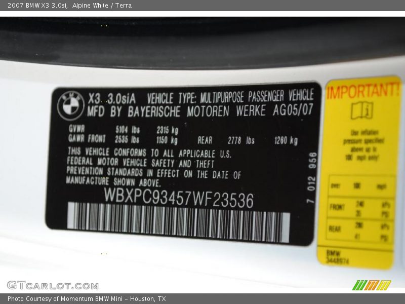 Alpine White / Terra 2007 BMW X3 3.0si