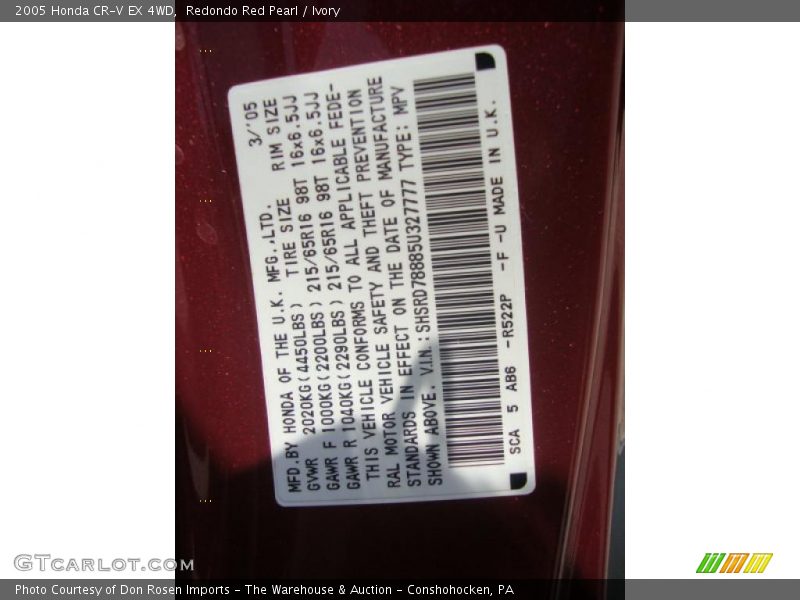 Redondo Red Pearl / Ivory 2005 Honda CR-V EX 4WD