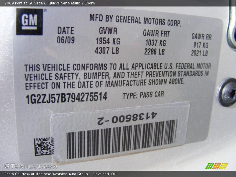 Quicksilver Metallic / Ebony 2009 Pontiac G6 Sedan