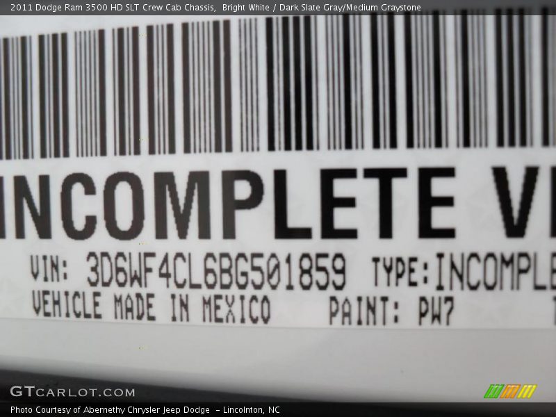 Bright White / Dark Slate Gray/Medium Graystone 2011 Dodge Ram 3500 HD SLT Crew Cab Chassis