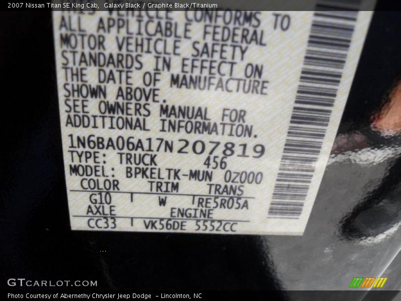 Galaxy Black / Graphite Black/Titanium 2007 Nissan Titan SE King Cab