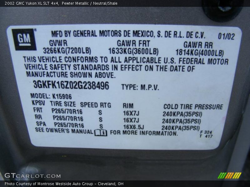 Pewter Metallic / Neutral/Shale 2002 GMC Yukon XL SLT 4x4