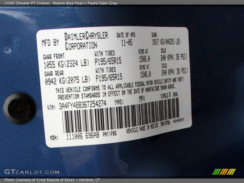Marine Blue Pearl / Pastel Slate Gray 2006 Chrysler PT Cruiser