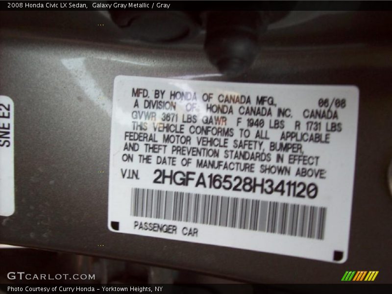 Galaxy Gray Metallic / Gray 2008 Honda Civic LX Sedan