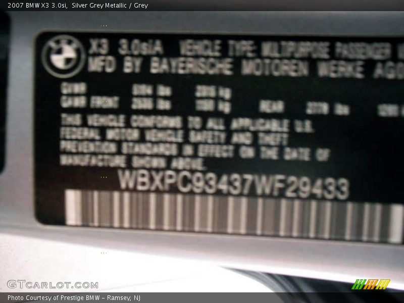 Silver Grey Metallic / Grey 2007 BMW X3 3.0si