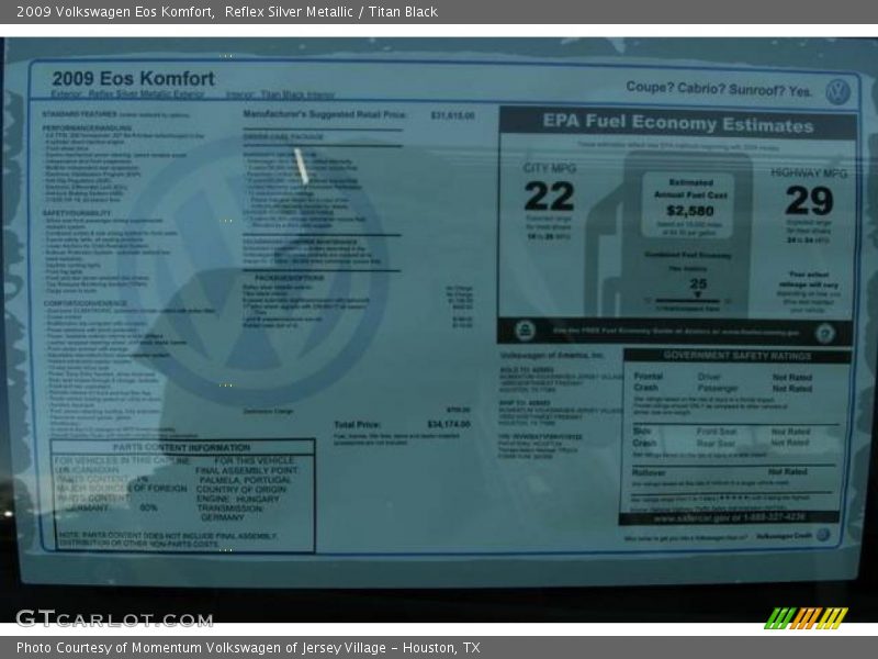 Reflex Silver Metallic / Titan Black 2009 Volkswagen Eos Komfort