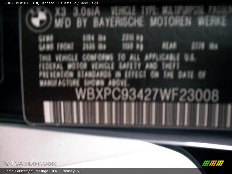 Monaco Blue Metallic / Sand Beige 2007 BMW X3 3.0si