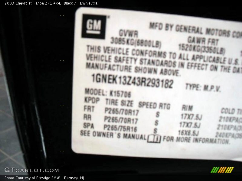 Black / Tan/Neutral 2003 Chevrolet Tahoe Z71 4x4