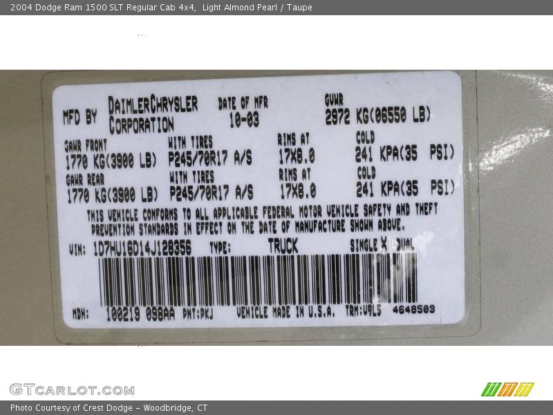 Light Almond Pearl / Taupe 2004 Dodge Ram 1500 SLT Regular Cab 4x4