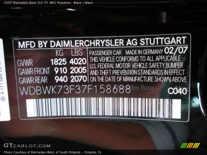 Black / Black 2007 Mercedes-Benz SLK 55 AMG Roadster