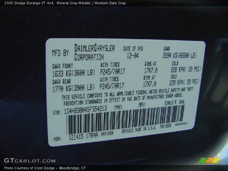 Mineral Gray Metallic / Medium Slate Gray 2005 Dodge Durango ST 4x4