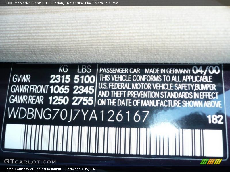 Almandine Black Metallic / Java 2000 Mercedes-Benz S 430 Sedan