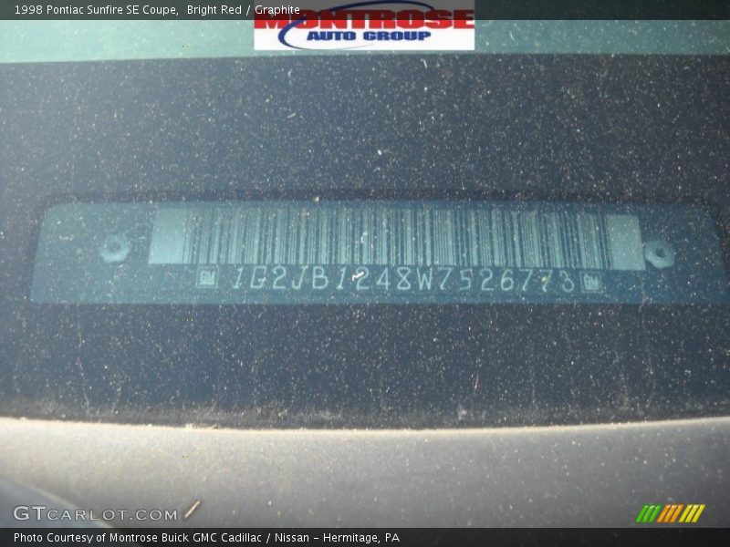 Bright Red / Graphite 1998 Pontiac Sunfire SE Coupe