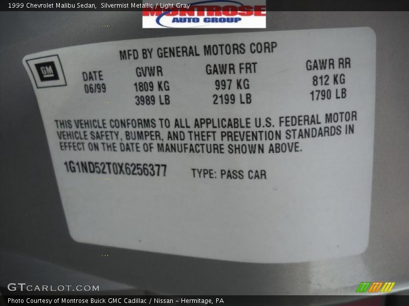 Silvermist Metallic / Light Gray 1999 Chevrolet Malibu Sedan
